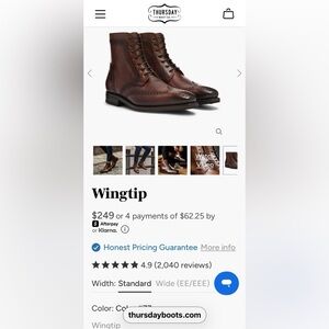 Thursday Boot Company Wingtip Boots — Dark Brown